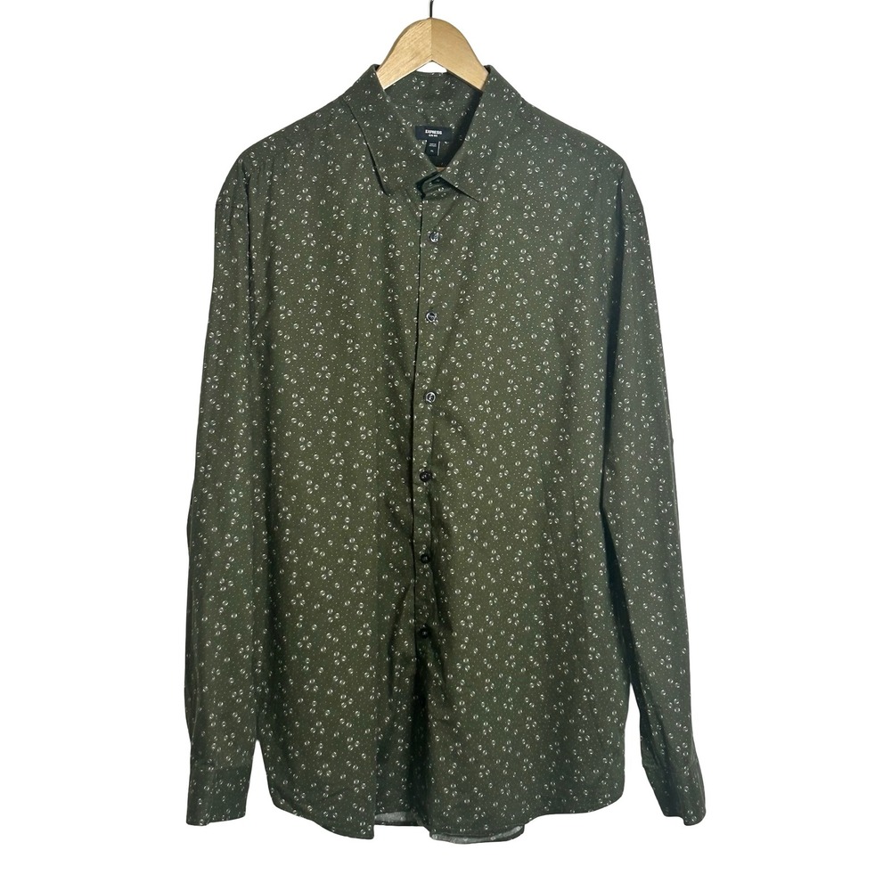 EXPRESS Slim 1MX Button Down Shirt Men's Size XL Olive Green Business Casual